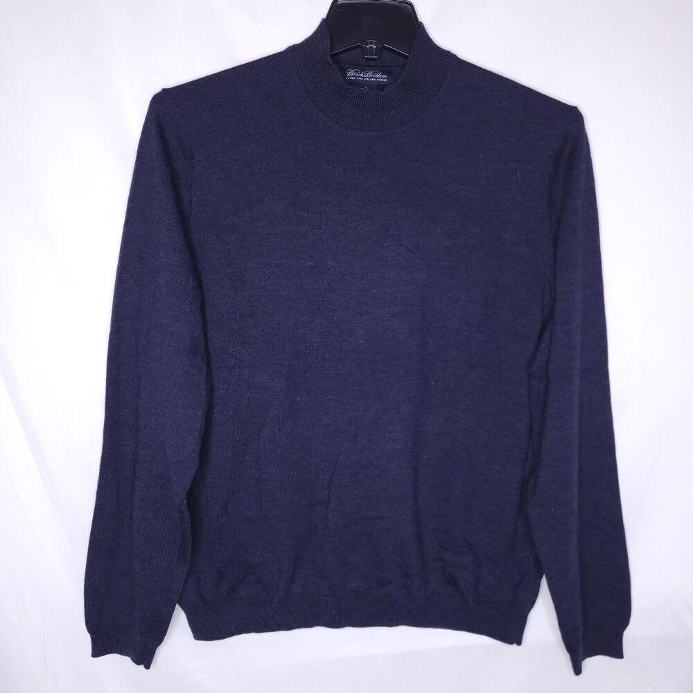 Brooks Brothers Merino Wool Sweater Mens Large Navy Blue Long Sleeve